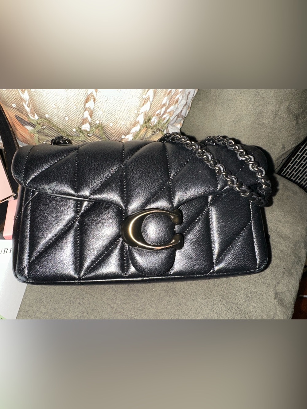 Coach Quilted Leather Shoulder Bag in Black with Gold Hardware